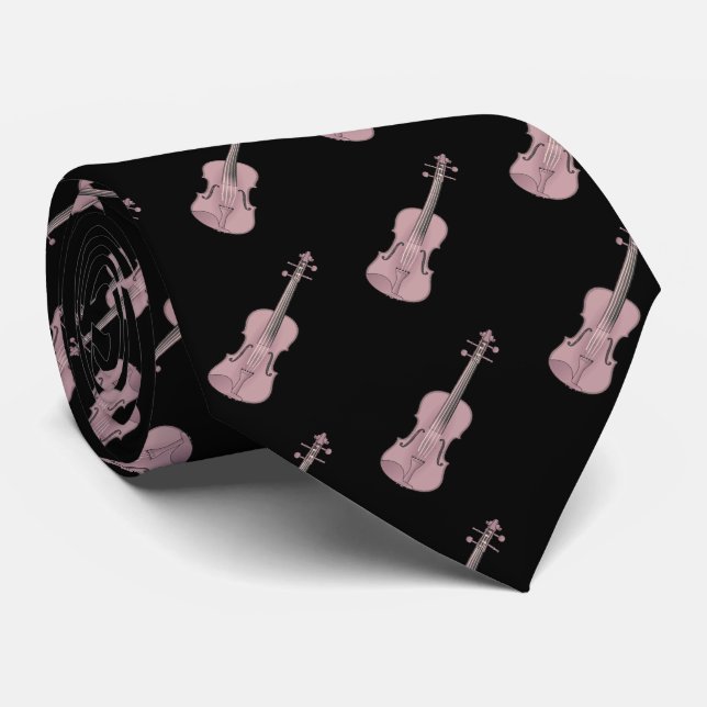 Violin Pattern - Pink and Black Tie (Rolled)