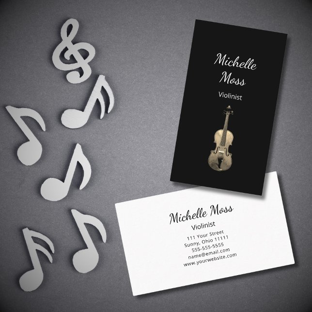 Violin Performer Classical Music Black White Business Card (Creator Uploaded)