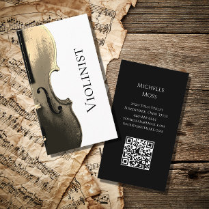 Violin Performer Musical Minimalist QR code  Business Card