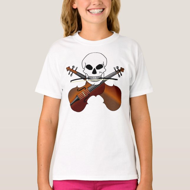 Violin Pirate Skull Funny Music Gift T-Shirt (Front)