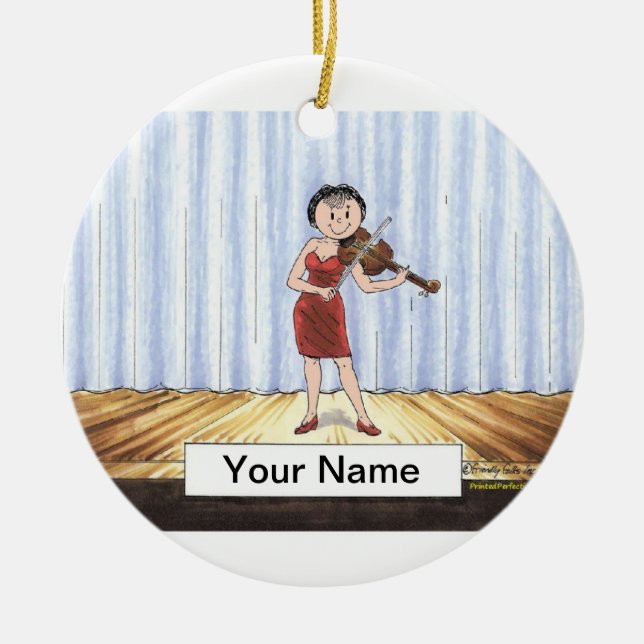 Violin Player - Female Ceramic Tree Decoration (Front)