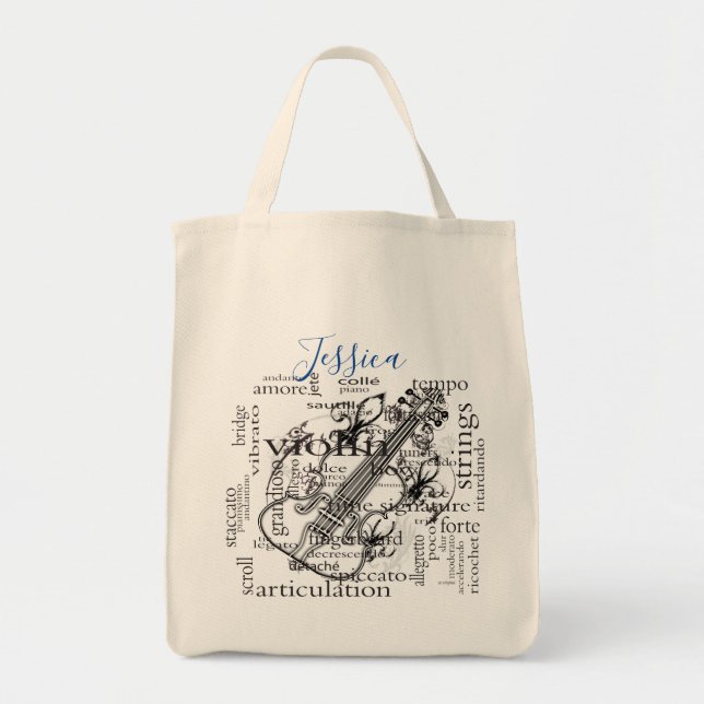 Violin Player Music Monogram Tote Bag (Front)