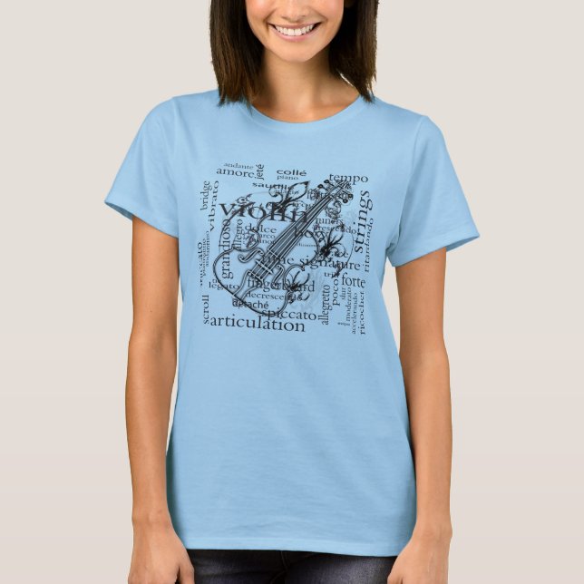 Violin Player Word Cloud Orchestra T-Shirt (Front)