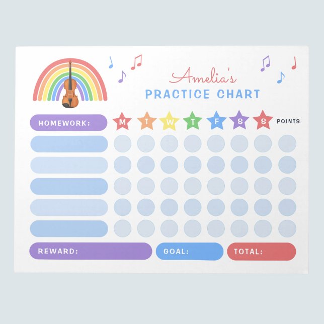 Violin Practice Music Notes Rainbow Reward Chart (Creator Uploaded)