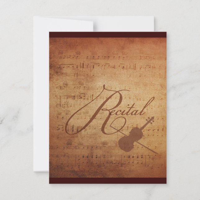 Violin Recital Antique Sheet Music Personalised Invitation (Front)