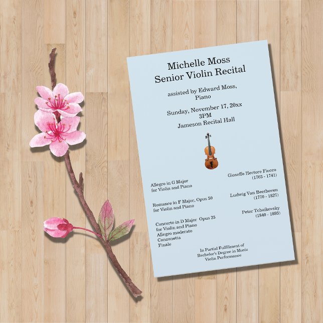 Violin Recital Musical Concert Custom Blue Program (Creator Uploaded)