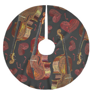 Violin Red Heart Music Pattern Brushed Polyester Tree Skirt
