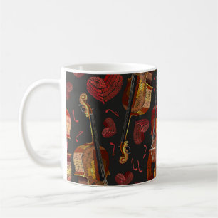 Violin Red Heart Music Pattern Coffee Mug