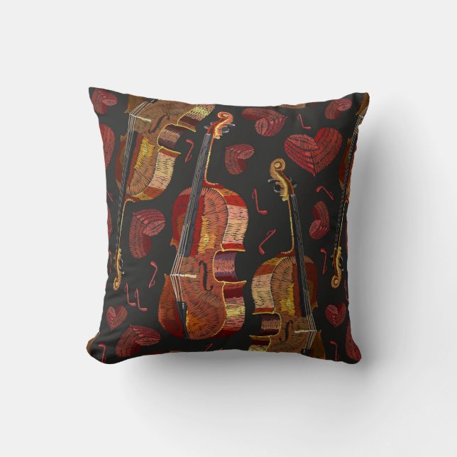 Violin Red Heart Music Pattern Cushion (Front)