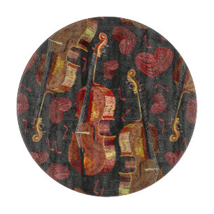 Violin Red Heart Music Pattern Cutting Board