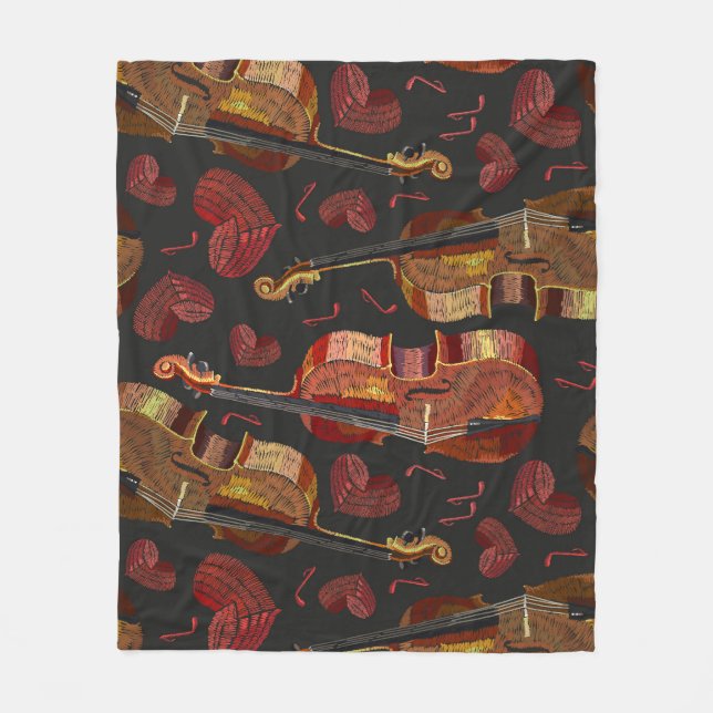 Violin Red Heart Music Pattern Fleece Blanket (Front)