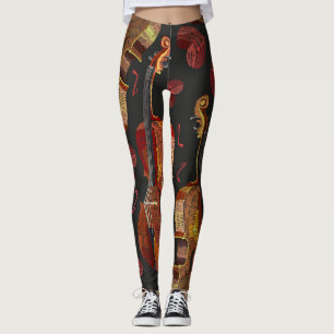 Violin Red Heart Music Pattern Leggings