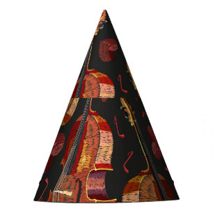 Violin Red Heart Music Pattern Party Hat