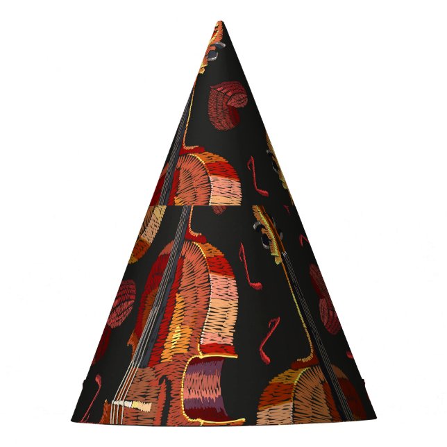 Violin Red Heart Music Pattern Party Hat (Front)