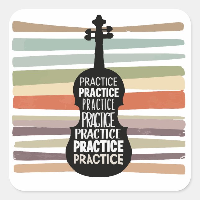 violin retro square sticker (Front)