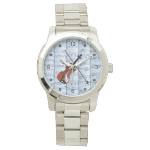 Violin ~ Rolled Sheet Music ~ Blue Tint Background Watch