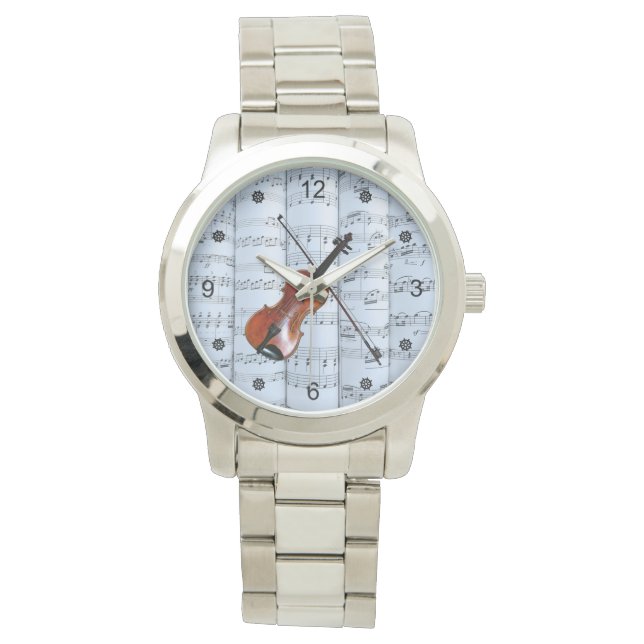 Violin ~ Rolled Sheet Music ~ Blue Tint Background Watch (Front)