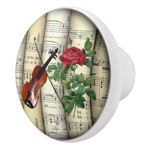 Violin~Rosa Gallica Pontiana ~ Pierre J. Redouté ~ Ceramic Knob