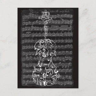 Violin Scrawl on Bach Manuscript Postcard