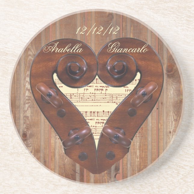 Violin Scroll Heart Coaster (Front)