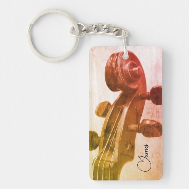 Violin scroll violinist music teacher custom name key ring (Front)