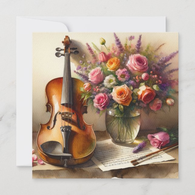 Violin, Sheet Music and a Vase of Flowers  (Front)