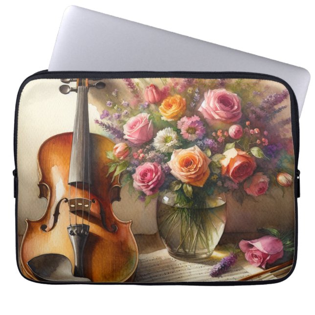 Violin, Sheet Music and a Vase of Flowers  Laptop Sleeve (Front)