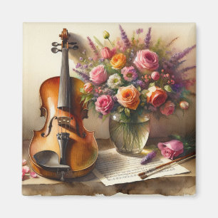 Violin, Sheet Music and a Vase of Flowers  Magnet