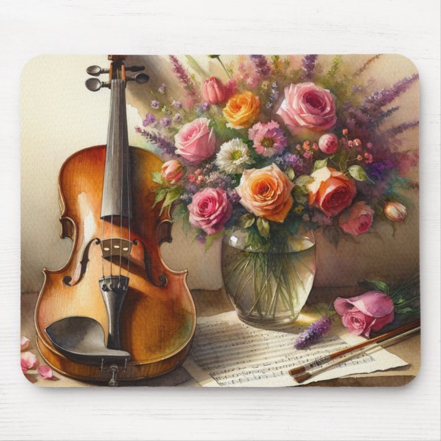 Violin, Sheet Music and a Vase of Flowers  Mouse Mat (Front)