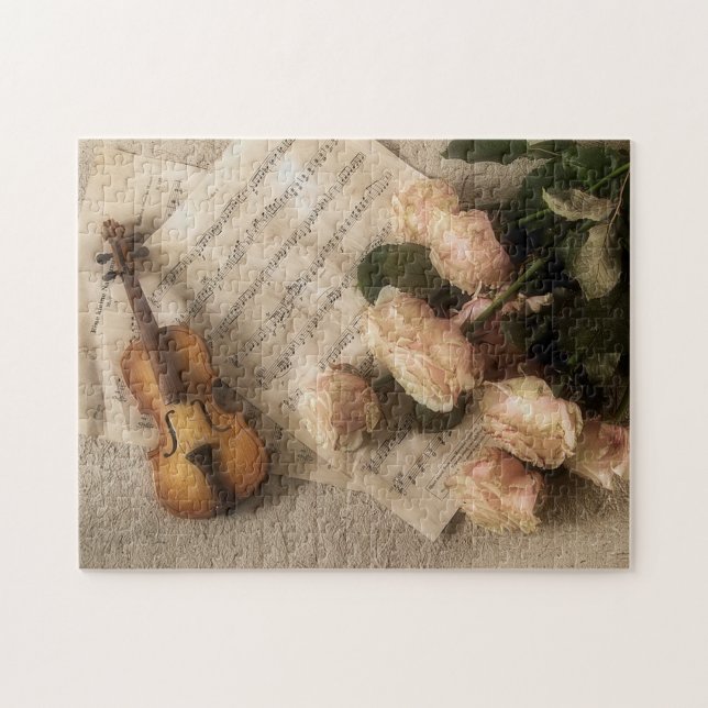 Violin, Sheet Music and Flowers Photo Puzzle (Horizontal)