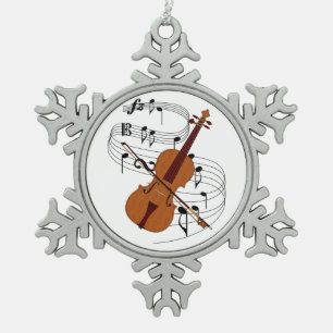 Violin Snowflake Pewter Christmas Ornament
