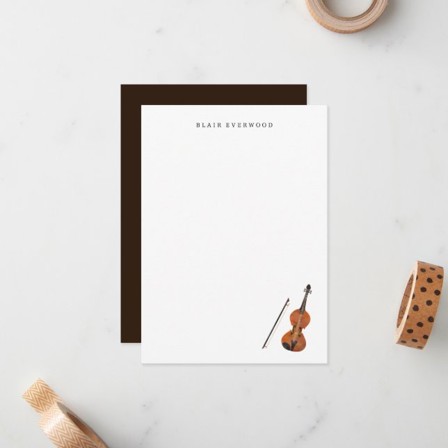 Violin Stationery - Personalised Violin Note Cards (Front/Back In Situ)