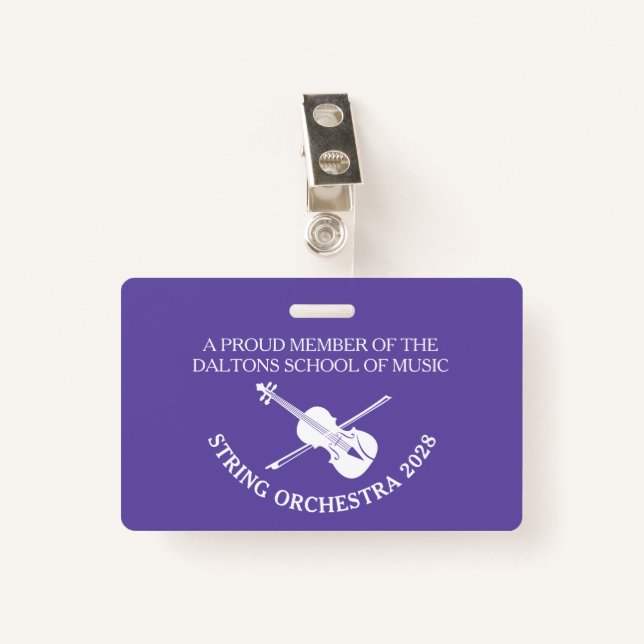 Violin strings orchestra personalised name badge ID badge (Front with Clip)