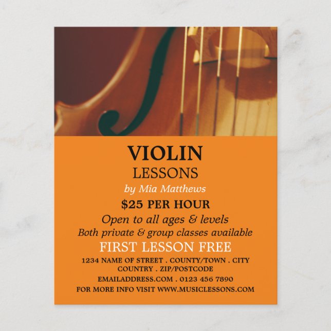 Violin Strings, Violin Lessons Advertising Flyer (Front)