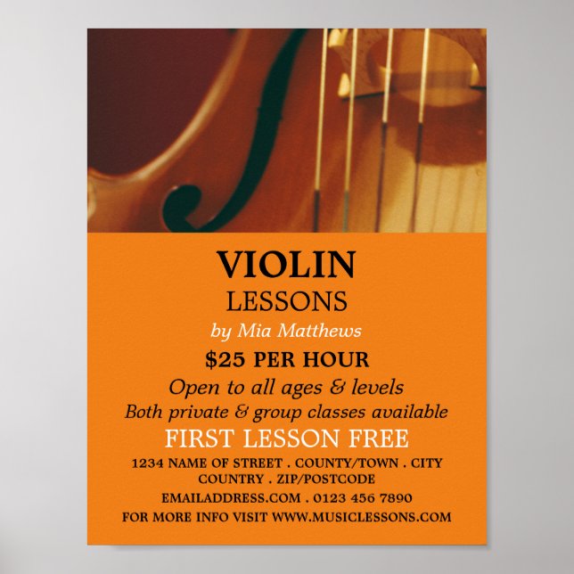 Violin Strings, Violin Lessons Advertising Poster (Front)