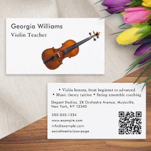Violin Teacher Musical Instrument Tutor QR Code Business Card