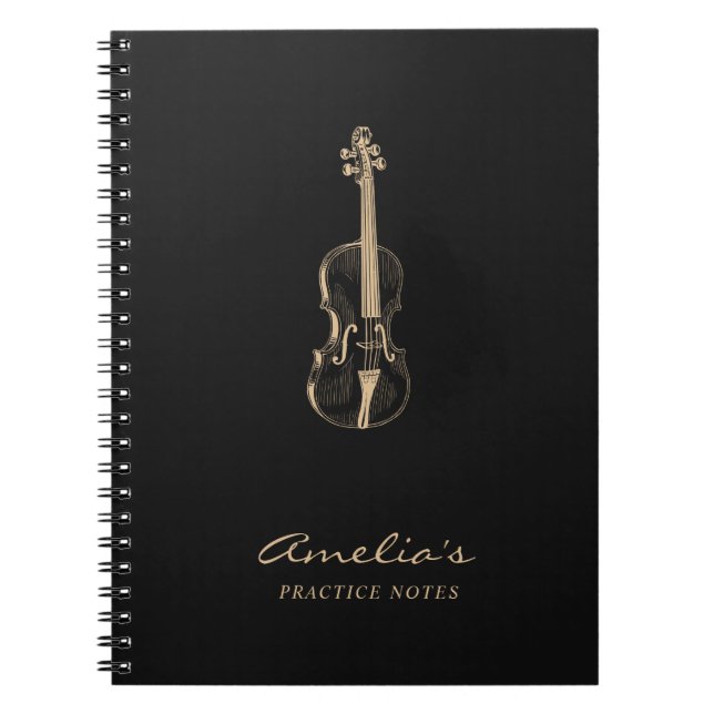 Violin Teacher Student Elegant Script Black Notebook (Front)
