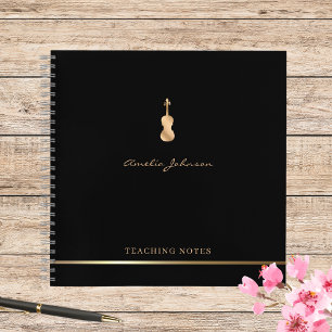 Violin Teacher Stylish Script Music Gold Black Notebook
