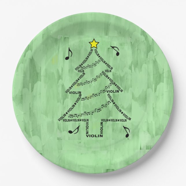 Violin Text Christmas Tree Paper Plate (Front)