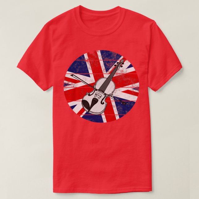 Violin UK Flag Britain Violinist British Musician T-Shirt (Design Front)