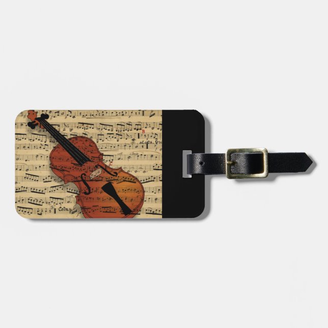 Violin Vintage Music Luggage Tag (Front Horizontal)