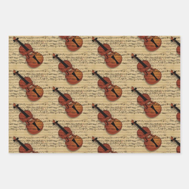 Violin Vintage Music  Trio Wrapping Paper Sheet (Front)