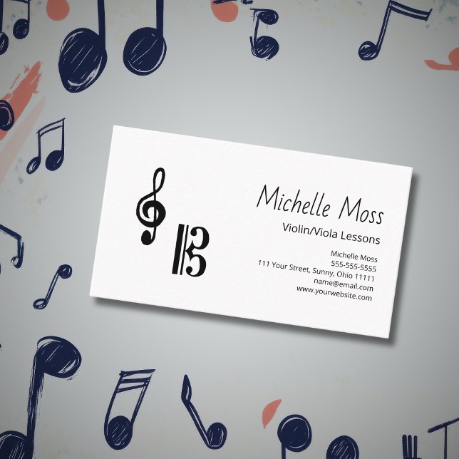 Violin Viola Lessons Simple Musical Clefs Business Card (Creator Uploaded)