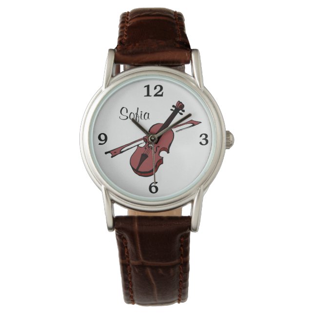 Violin Viola Music Name Monogram White Face Watch (Front)