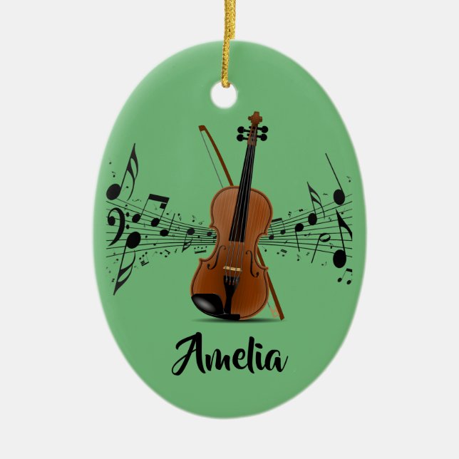 Violin Violinist Musical Notes Design Ceramic Tree Decoration (Front)