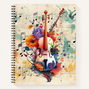 Violin Watercolor Splash Sheet Music  Notebook