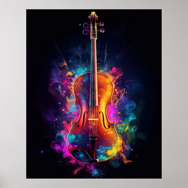Violin with exploding colours poster (Front)