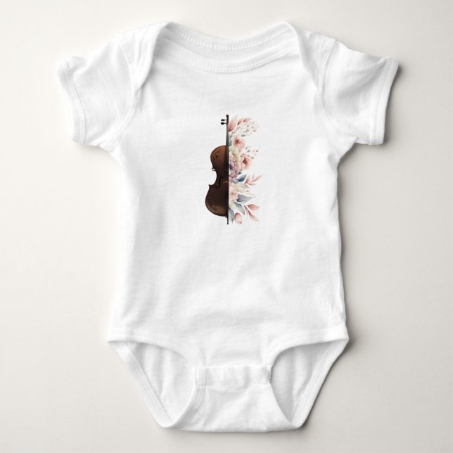 Violin with flowers. baby bodysuit (Front)