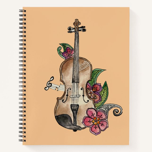 Violin with Flowers design on a Notebook / Journal (Front)