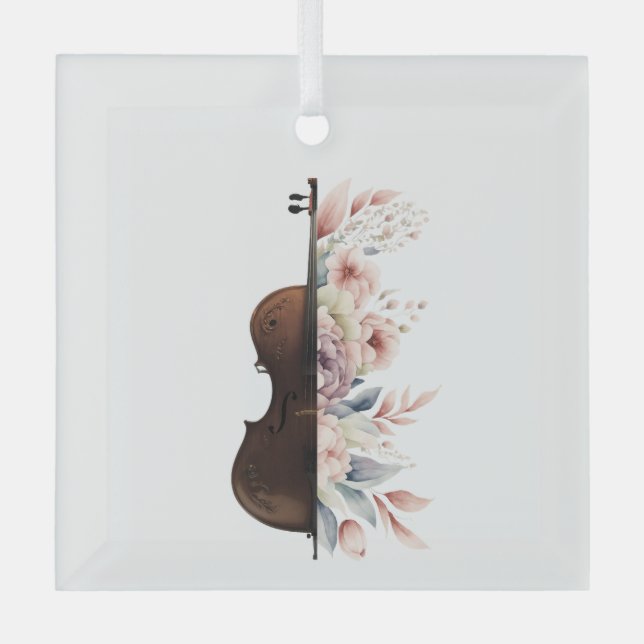 Violin with flowers. glass tree decoration (Front)